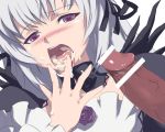  1girl akira02 akira_(coffee_curry) censored cum cum_in_mouth cum_on_tongue long_hair open_mouth purple_eyes rozen_maiden silver_hair solo_focus suigintou tongue wings 