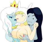  3girls adventure_time animal_hat areola blonde_hair blush breast_fondling breast_grab breast_squeeze breasts cleavage erect_nipples fionna_the_human gender_swap ice_queen marceline nipple_pinch nipples transparent_background vampire white_hair yuri 