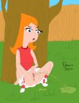  blue_eyes candace_flynn dennis_jpaw dressed phineas_and_ferb piss pissing red_hair skirt skirt_lift 