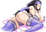  1girl anus arecia_al-rashia areola areola_slip areolae ass bare_shoulders bed black_hair bra breasts earrings elbow_gloves female final_fantasy final_fantasy_type-0 glasses gloves hair_in_mouth huge_breasts jewelry legs long_breasts long_hair lying milf on_side panties pubic_hair pussy_peek see-through shibire_hitsuji simple_background solo sonsonka stockings thighhighs uncensored underwear white_background yellow_eyes 