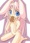 bunny_ears e.a.r.t.h. kneeling looking_at_viewer pink_hair pussy shiro_(e.a.r.t.h.) suggestive_fluid