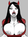  1girl big_breasts breasts devil_horns devil_hs hannah_minx lipstick necklace nipples open_mouth solo_female solo_focus tongue tongue_out youtube 
