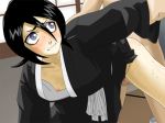 1boy 1girl bent_over black_hair bleach blush breasts censored doggy_position down_blouse downblouse duplicate game_cg grey_eyes hair_between_eyes kuchiki_rukia looking_back male/female maten rukia_kuchiki sex small_breasts solo_focus sweat vaginal