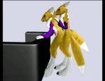  2_anthros 2_boys 2_males 3d against_wall anthro anthro/anthro anthro_canine anthro_fox canine detached_sleeves digimon duo erection fox from_behind fur furry indoors male male/male male_anthro male_anthro_fox male_only male_renamon mostly_nude multiple_male penis renamon sex side_view standing toei_animation white_fur yellow_fur 