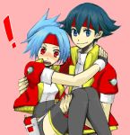 ! blue_eyes blue_hair blush carrying hinata_(pokemon) holding kazuki_(pokemon) looking_at_viewer lowres lunick pokemon pokemon_ranger red_eyes smile 