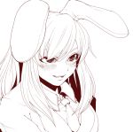  1girl animal_ears blush bunny_ears ginku_mh high_res lineart long_hair monochrome neck_tie open_mouth reisen_udongein_inaba smile solo touhou 