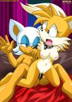  2_girls 2girls areola bbmbbf bdsm blue_eyes breasts dildo female female_only furry genderswap looking_back miles_&quot;tails&quot;_prower millie_tailsko mobian mobius_unleashed multiple_girls nipples palcomix pussy rape rouge_the_bat rule_63 sega sonic_(series) sonic_the_hedgehog_(series) strap-on vaginal vaginal_penetration yuri 