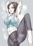  1girl armpit_hair armpits black_hair blush breasts cameltoe cleavage female md5_mismatch midriff murasame_nohito navel pale_skin ponytail smell solo spandex steam super_smash_bros. sweat tank_top trainer_(wii_fit) white_skin wii_fit wii_fit_trainer 
