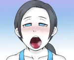  1girl blue_eyes blush female kurozu_(crozu) long_hair open_mouth ponytail saliva tank_top tongue trainer_(wii_fit) white_skin wii_fit wii_fit_trainer 
