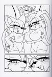 2013 bat big_breasts blush breasts canine canned_furry_2 comic cute fox furry huge_breasts lagomorph michiyoshi miles_&quot;tails&quot;_prower monochrome nipples nude open_mouth rabbit rouge_the_bat sega shock sonic_(series) sonic_the_hedgehog_(series) stockings sweat sweatdrop vanilla_the_rabbit