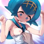  @_@ blush breast_out exposed_breast exposed_breasts freckles lana nipple nipples one_breast_out pokemon pokemon_sm porkyman shirt_pull small_breasts suiren_(pokemon) 