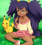  :&lt; black_hair blush bottomless brown_eyes dark_skin e10 flat_chest gym_leader iris_(pokemon) long_hair nintendo pikachu pokemon pokemon_(anime) pokemon_(game) pokemon_best_wishes pokemon_black_and_white pokemon_bw purple_hair pussy small_breasts twin_tails twintails uncensored 