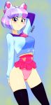 1_girl 1girl blue_eyes blush danmakuman equestria_girls female female_only friendship_is_magic my_little_pony panties partially_clothed short_hair solo standing stockings sunset&#039;s_backstage_pass supernova_zap_(eg)