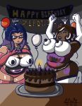 alternate_costume alternate_outfit bbw big_breasts birthday birthday_cake birthday_gift bluestarwishes bodypaint chocolate_cake chubby_female cinnamon_roll cinnamon_sammy_(bluestarwishes) dyed_hair food_creature food_humanoid freckles freckles_on_breasts freckles_on_face game_freak ghastly gijinka glasses halloween_2023 happy_birthday haunter jiggling_breasts lingerie long_hair nintendo oc original_character pokemon self_upload short_hair stockings topless tummy wholesome wide_hips zerotaichi