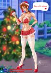  bell_collar big_breasts christmas christmas_outfit christmas_tree delia_ketchum depth_of_field female_only full_body high_heels huge_breasts lingerie merry_christmas milf pokemom pokemon santa_hat solo_female turbomilf 