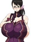  1girl black_hair breasts cattleya gigantic_breasts glasses inu1tou milf ponytail queen&#039;s_blade queen's_blade solo 