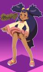  1girl black_hair blush brown_eyes dark_skin dress iris iris_(pokemon) long_hair majin_(artist) panties pokemon pokemon_(game) pokemon_bw purple_hair pussy shoes smile 
