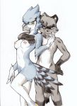  avian beak blue_jay breasts couple crossgender female genderswap male mordecai nipples nude raccoon regular_show rigby stockings wings 