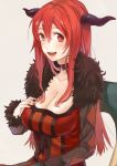  1girl breasts chair choker cleavage collarbone fly_333 fur_trim horns huge_breasts long_hair looking_at_viewer maou_(maoyuu) maoyuu_maou_yuusha open_mouth red_eyes red_hair sitting smile solo 