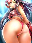 android ass bare_shoulders breasts dodai_shouji gradient gradient_background helmet high_res highres light_smile long_hair looking_back looking_down panties plawres_sanshirou pov_ass purple_hair red_eyes sakurahime solo thigh_gap thighs thong underwear wide_hips