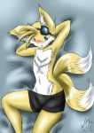 1boy anthro anthro_only blush canine dullvivid eyewear fox goggles male male_only miles_&quot;tails&quot;_prower navel sega sonic_(series) topless topless_anthro topless_male yaoi