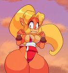  1girl 1girl alternate_costume blonde_hair coco_bandicoot cosplay crash_bandicoot_(series) furry impossible_clothes japanese_clothes king_of_fighters leotard long_hair mai_shiranui revealing_clothes 