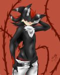  abstract_background anthro blush dullvivid hedgehog male sega shadow_the_hedgehog sonic_(series) topless undressing 