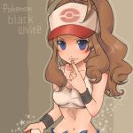  1:1 1girl blue_eyes brown_hair hat holding holding_poke_ball long_hair looking_at_viewer midriff poke_ball pokemon pokemon_(game) pokemon_bw ponytail touko_(pokemon) 