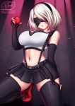  1_girl 1girl alluring alternate_costume big_breasts breasts clothed cosplay covered_eyes female final_fantasy impossible_clothes miniskirt nier:_automata short_hair skirt tifa_lockhart white_hair yorha_no._2_type_b 