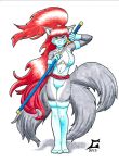  cat female furry katana ninja red_hair solo sword weapon 