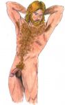  1boy armpits beard erection facial_hair hairy hairy_armpits happy_trail human male male_only nude penis pubic_hair solo solo_focus 