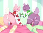  2guys all_fours anthro ass bent_over bottomless cute furry gay nedoiko penis presenting stockings tail testicles trap yaoi 