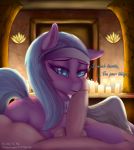  1boy 1girl aloe aloe_(mlp) blue_eyes candles earth_pony erection friendship_is_magic human indoors interspecies male/female male_human my_little_pony nude penis pony tail 