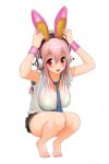 animal_ears barefoot breasts bunny_ears cleavage feet large_breasts nitroplus pink_hair red_eyes see-through shoes super_sonico toes 