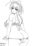 1girl ass astraea13 bra breasts elbow_gloves female from_behind gloves hat high_res highres huge_breasts lace_bra long_hair looking_back monochrome panties panty_pull plump solo touhou underwear wide_hips yakumo_yukari