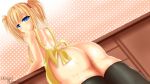   1girl apron ass blonde_hair blue_eyes high_res looking_back naked_apron oinari_risuru original solo stockings twin_tails watermark wet  