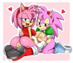  2_girls amy_rose anus ass big_breasts blush boots bottomless breasts furry heart high_res inviting multiple_girls pink_background pussy sega sonic_(series) ss2_(artist) sssonic2 tail take_your_pick time_paradox 