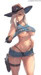  1girl areola areola_slip artist_name ashe_(overwatch) ass bare_shoulders big_breasts blizzard_entertainment blue_shirt breasts clavicle cowboy_hat crop_top curvaceous cutesexyrobutts denim denim_shorts female_only female_solo gun hair_over_one_eye handgun hat hat_over_one_eye high_resolution highleg highleg_panties hip_focus hips holster huge_ass long_hair looking_at_viewer lowleg lowleg_shorts medium_breasts meta midriff navel nipple_slip nipples no_bra overwatch paid_reward panties patreon_reward pinup pistol red_eyes revolver shirt shirt_pull short_shorts shorts simple_background skindentation stomach text_on_clothes thick_thighs thigh_holster thigh_strap thighs thong under_boob underboob underwear very_high_resolution waist weapon white_background white_hair wide_hips 