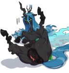  anus blue_hair changeling equine female friendship_is_magic furry green_eyes hair highres lying mare_(horse) my_little_pony my_little_pony_friendship_is_magic nezumi nezunezu on_back pussy queen_chrysalis solo teats translated 