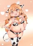 1girl bell big_breasts breasts brown_eyes brown_hair cleavage collar cow_girl fat horns large_breasts pixiv_thumbnail plump resized tail 