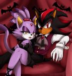  1boy 1girl bat blaze_the_cat chair claws couple eric_lowery gloves halloween red_eyes sega shadow_the_hedgehog sitting sonic_(series) sonic_team ss2_(artist) sssonic2 tail yellow_eyes 
