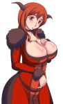  1girl breasts cleavage horns huge_breasts maou_(maoyuu) maoyuu_maou_yuusha orizen red_eyes red_hair 