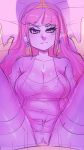 1girl adventure_time breasts crown dress earrings looking_at_viewer maniacpaint pov princess_bubblegum vaginal