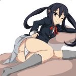 ass bed highres k-on! lying nakano_azusa panties pussy school_uniform smile uncensored underwear wink 