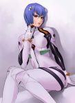  1girl bangs blue_hair bob_cut evangelion:_2.0_you_can_(not)_advance high_res lips looking_at_viewer neon_genesis_evangelion plugsuit rebuild_of_evangelion red_eyes rei_ayanami sitting skin_tight solid_air 