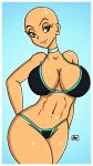 antarctic_press bald big_breasts breasts cleavage gold_digger green_eyes innocenttazlet muscle shiny shiny_skin smile solo zelda_hurley 