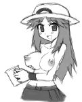 blue_(pokemon) blue_eyes blush breasts brown_eyes brown_hair copo_deluxe creatures_(company) female_protagonist_(pokemon_rgby) game_freak hat huge_breasts humans_of_pokemon leaf_(pokemon) long_hair nintendo nipples pokemon pokemon_(game) pokemon_red_green_blue_&amp;_yellow pokemon_rgby pokemon_special porkyman topless video_game_character