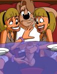 a_goofy_movie anthro blush chad_(goof_troop) character_request dboy disney erection female furry goof_troop handjob male penis sex sibling sisters smile table testicles twins under_table