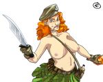 1girl big_breasts breasts brianna_(urban_rivals) ever-vigilant female_only flower flower_in_mouth topless topless_female urban_rivals weapon white_background