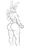  1girl ass big_ass braid braided_hair bunny_ears bunny_tail bunnysuit cammy_white huge_ass large_ass looking_at_viewer looking_back monochrome round_ass standing street_fighter thick_thighs 